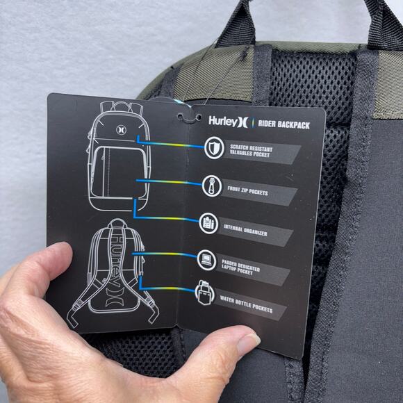 New Hurley Rider Backpack - Army Green - Perfect Gift! - Picture 9 of 13